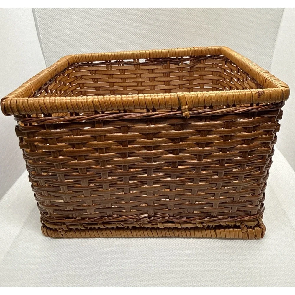 Vintage Rattan Woven Cocktail Napkin Basket Farmhouse Decor Storage